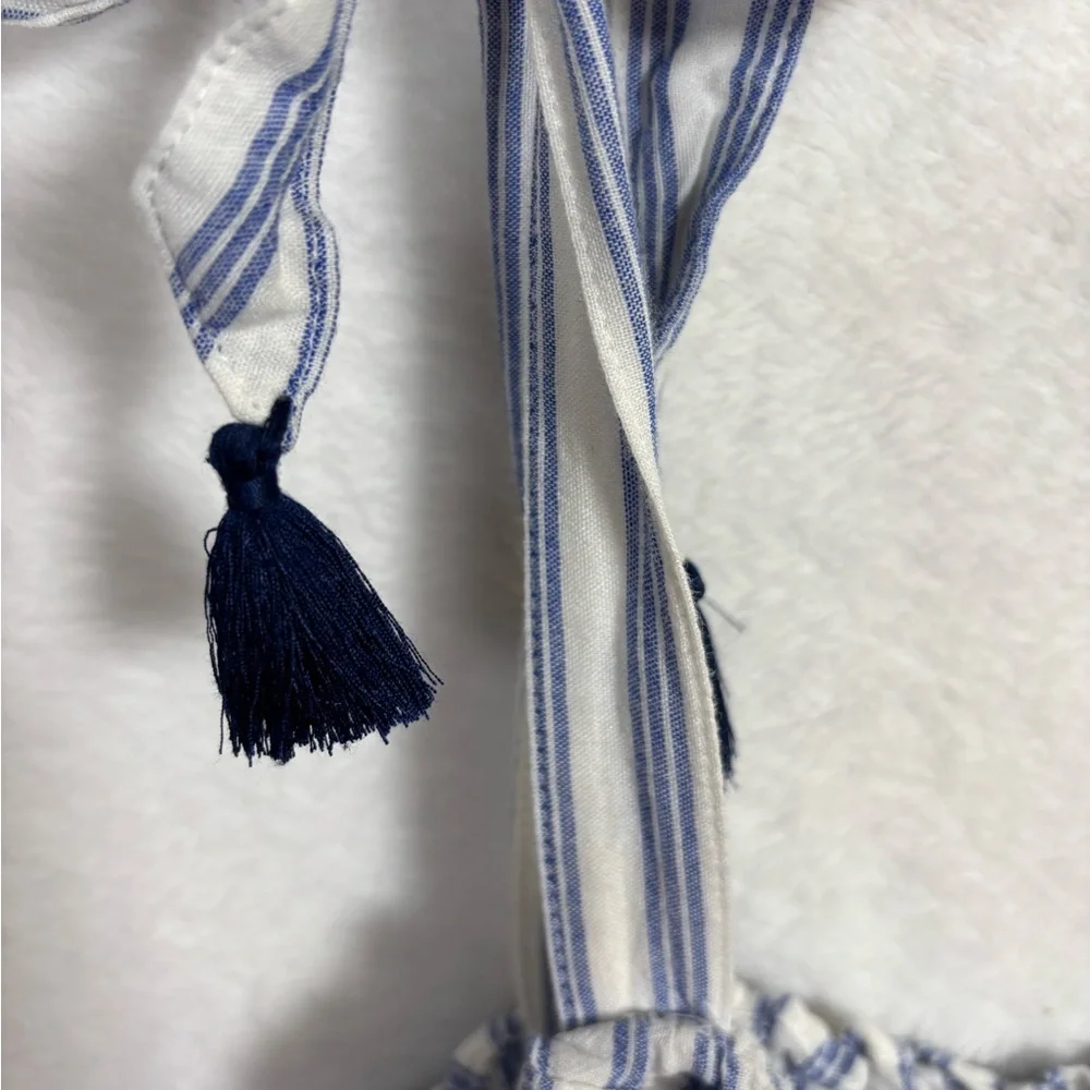 Old Navy Embroidered Smocked Tie Shoulder Striped Blue Sleeveless Boho Top XL - Picture 5 of 15